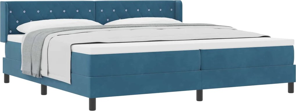 vidaXL Boxrugós ágy matracmal Sötét kék 200 x 200 cm Poliészter