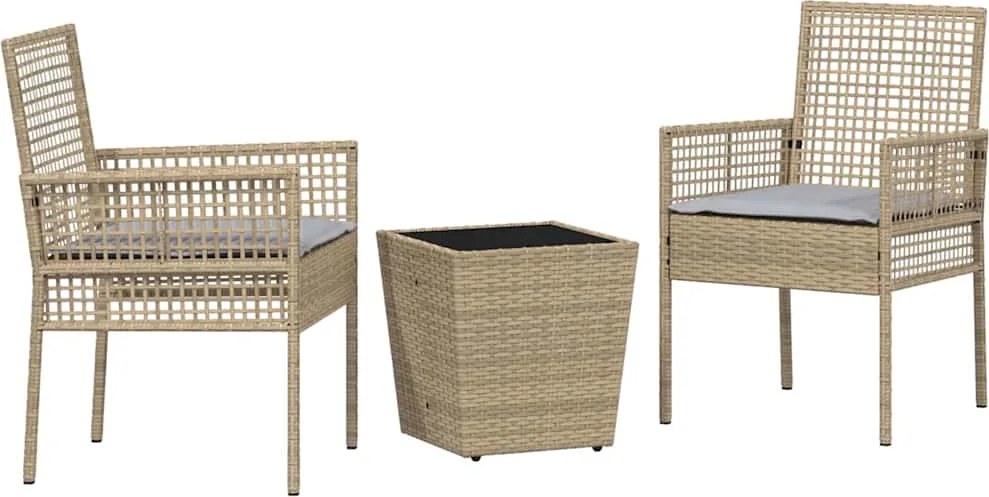 vidaXL Kert Bistro Készlet 3 pcs Bézs polirattan