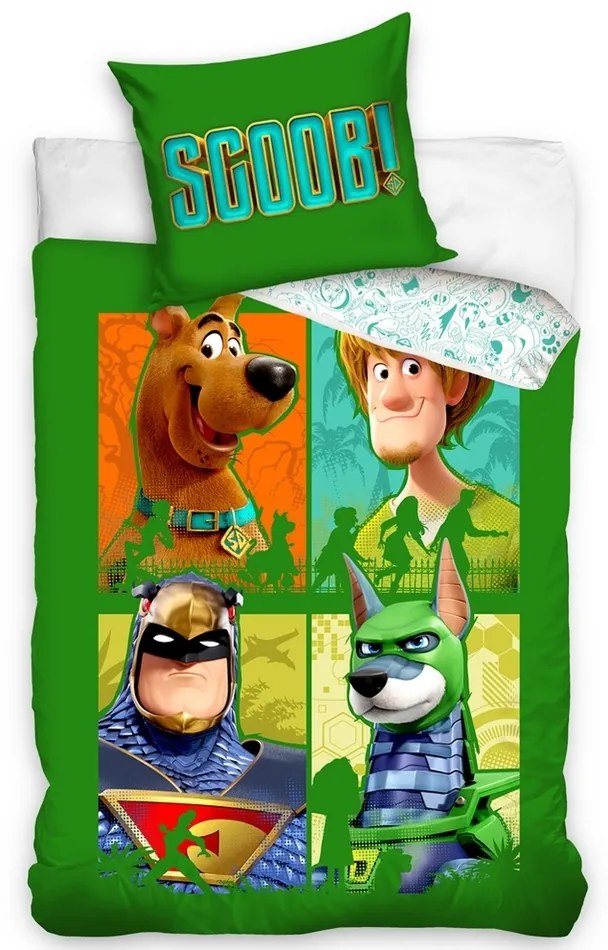 Pamut gyermekágynemű Scooby Doo A zöld négyes, 140 x 200 cm, 70 x 90 cm