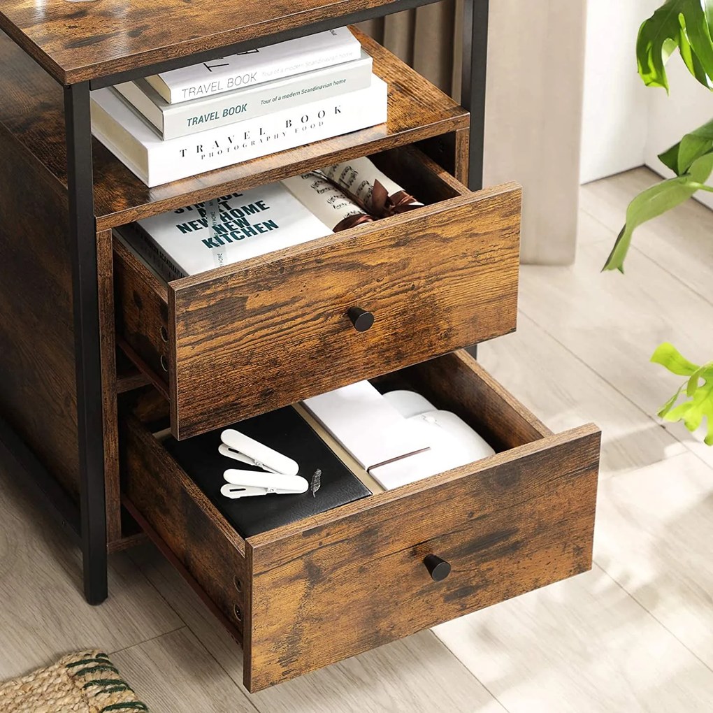 Éjjeliszekrény, oldalasztal, 45 x 60 x 45 cm, szüreti barna / fekete