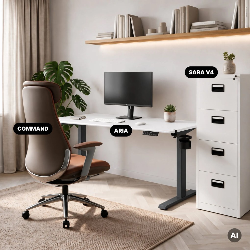 Elektromos íróasztal magasságállítással ergonomikus antracit-fehér, 1400x700 mm: ARIA