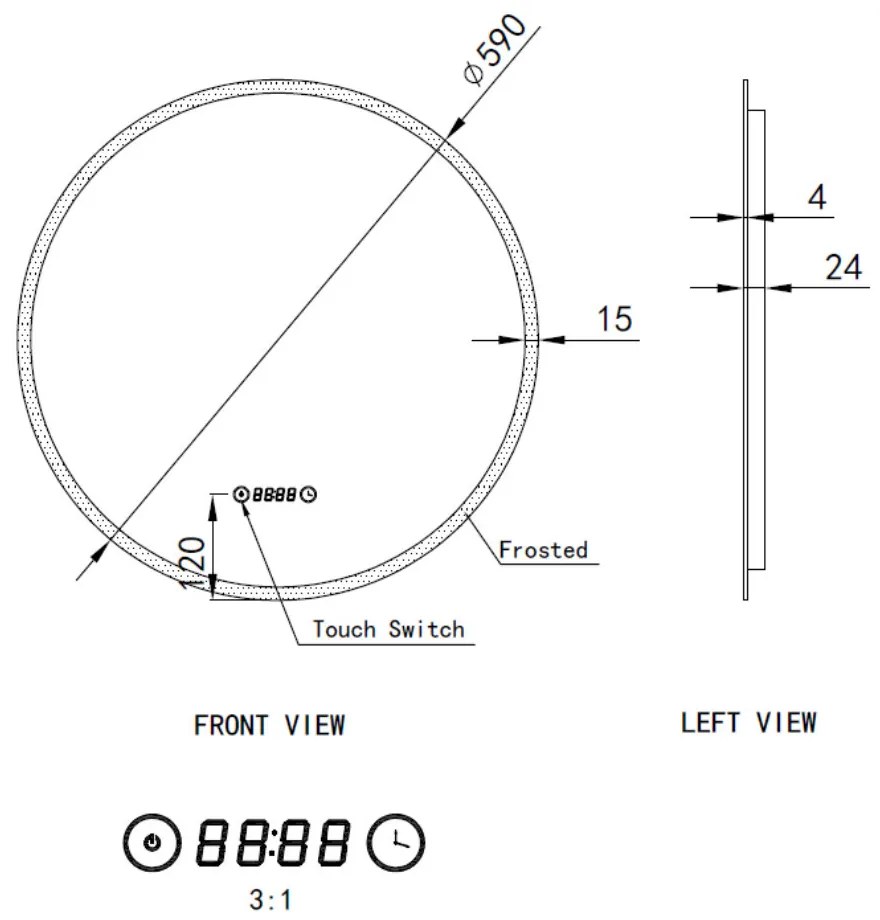 Kerek Led tükör Ø60cm Welland Alpha | Páramentesítő - Óra - Fényerő + színhőfok állítás