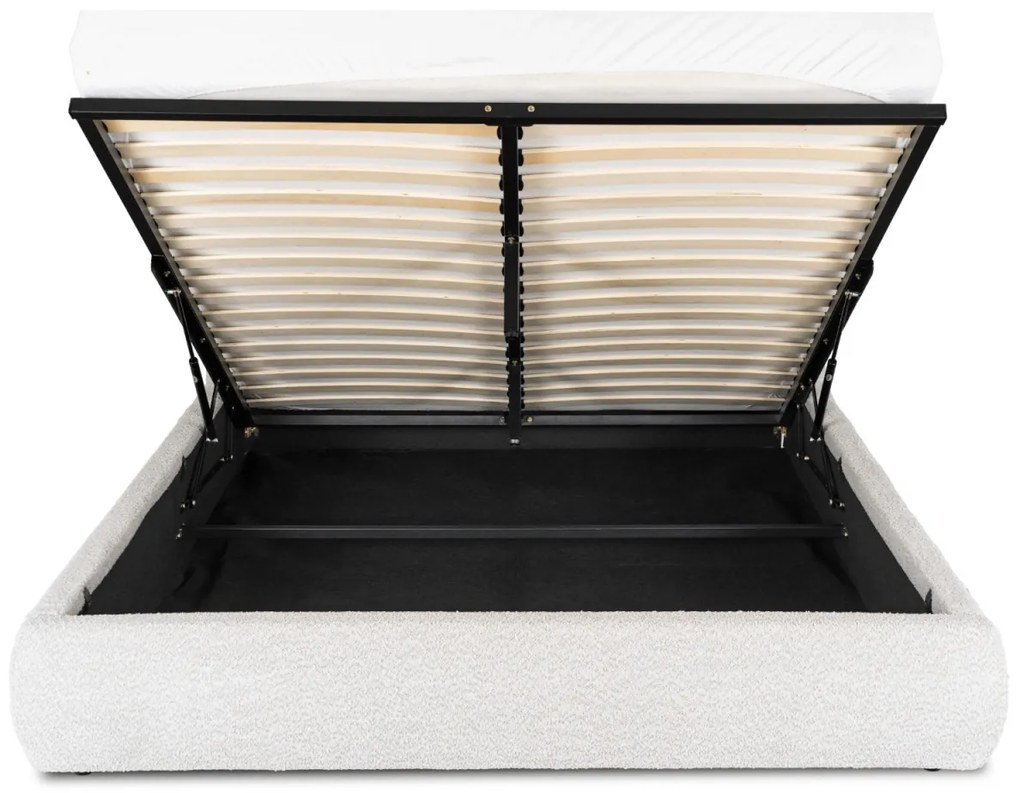 Kárpitozott Franciaágy Krém Bouclé Szövettel. 160x200 HAGA