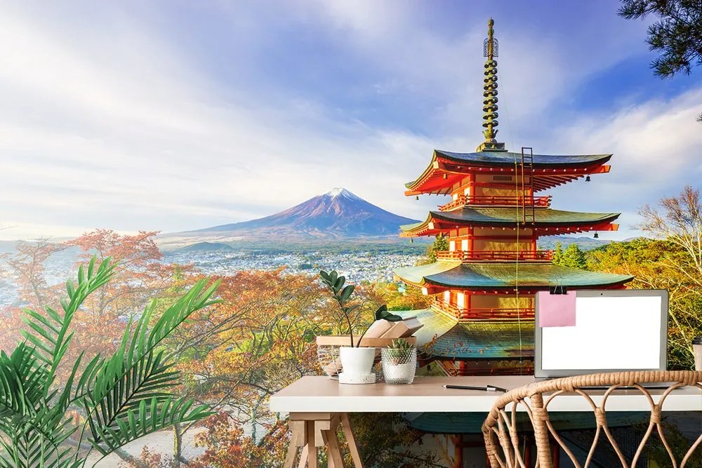 Öntapadó fotótapéta kilátással a Chureito pagodára és a Fuji-hegyre