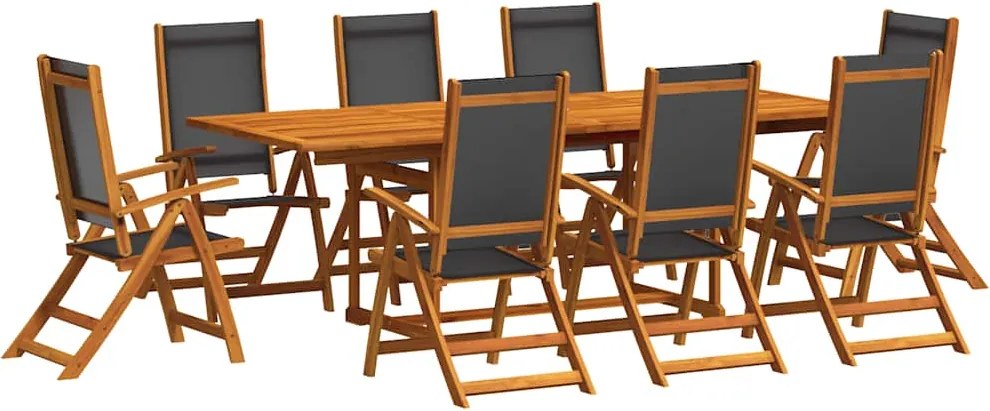 vidaXL 9 részes tömör akácfa és textilén kerti étkezőgarnitúra