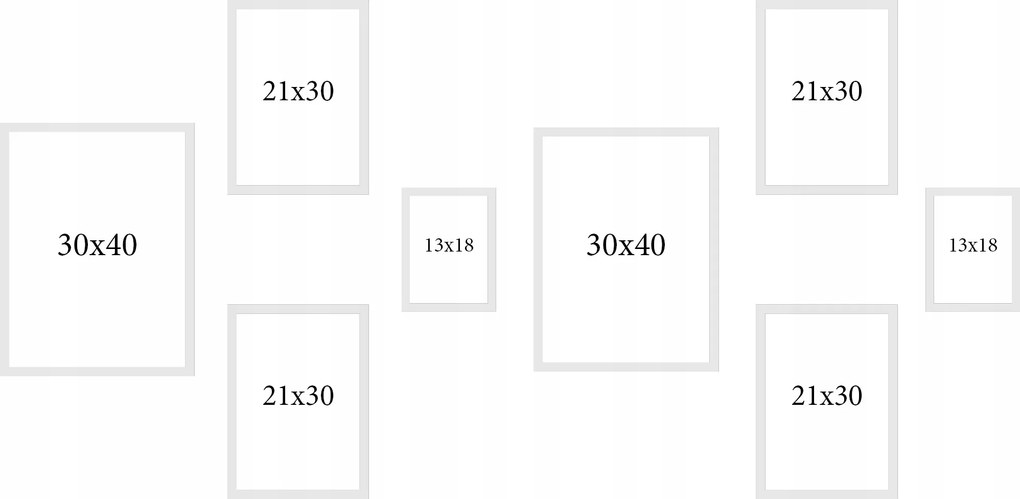Fehér képkeretek szett 8db 30x40, A4, 13x18 méretben