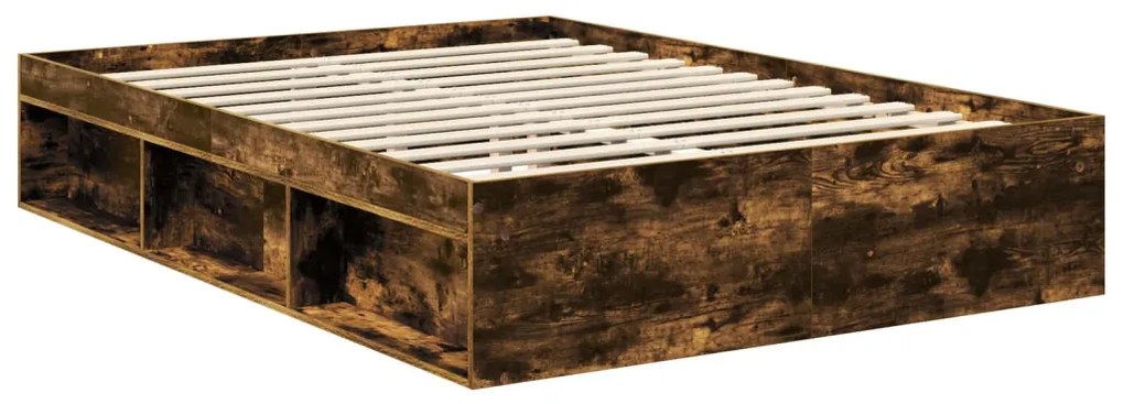 vidaXL Ágykeret fejtámlával Füstölt tölgy 140 x 200 cm Tömör fenyőfa