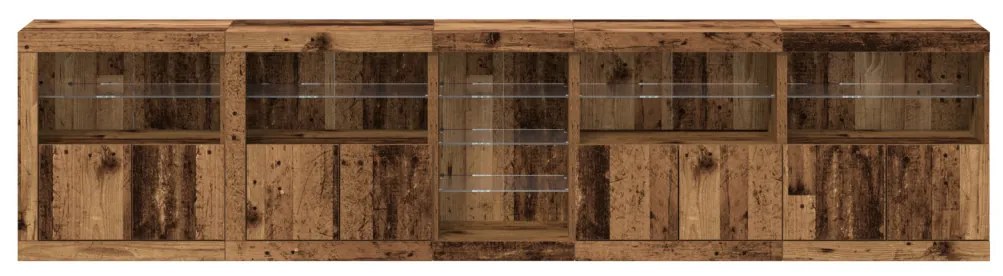 LED világítással rendelkező oldalboard Régi fa 283x37x67 cm Mérnöki fa