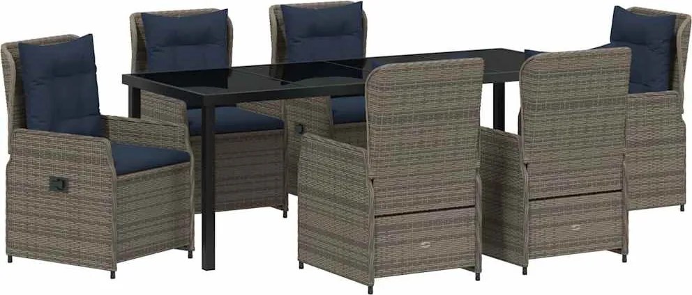 vidaXL Kert étkező szett 7 pcs Szürke Poli rattan