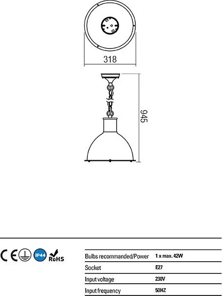 REDO 9527 WORK Kültéri Függő Lámpa IP44