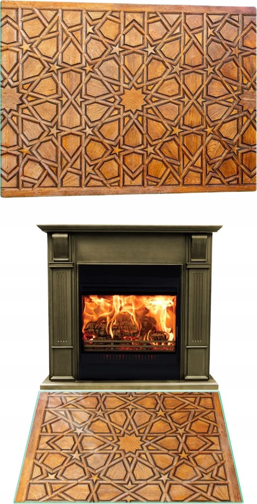 Kandalló Ablak Állvány Edzett Üveg Méret 52x30cm Grafika Mozaik