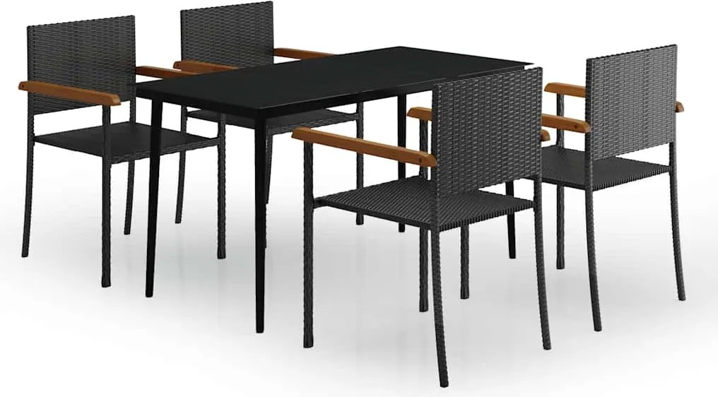 vidaXL 5 részes fekete kerti étkezőgarnitúra
