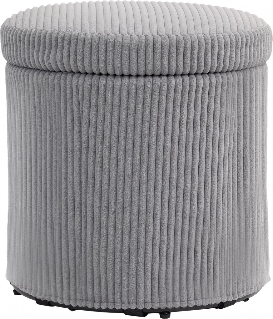 HOMCOM Kerek Tároló Puff, Velúrral Kárpitozott, Párnázott Ülés, Levehető Fedél, Előszobához, Hálószobába, nappaliba Ø40x41 cm Világosszürke | Aosom