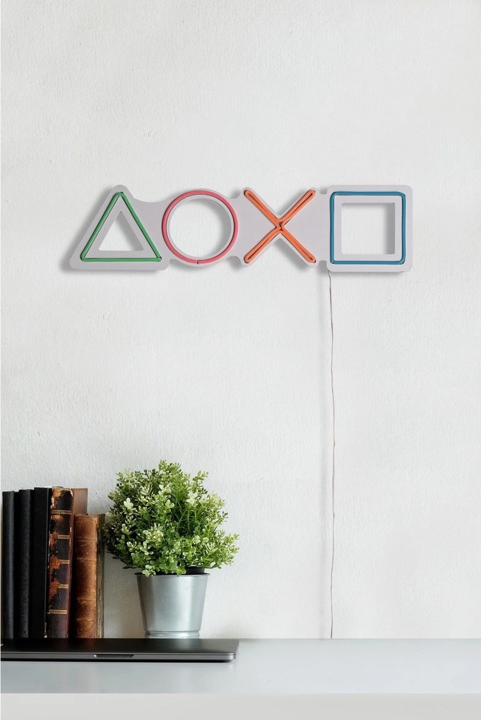 Műanyag LED-es fali dekoráció, Play Station - Multicolor