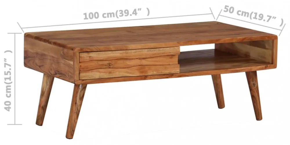 tömör fa dohányzóasztal faragott fiókkal 100 x 50 x 40 cm