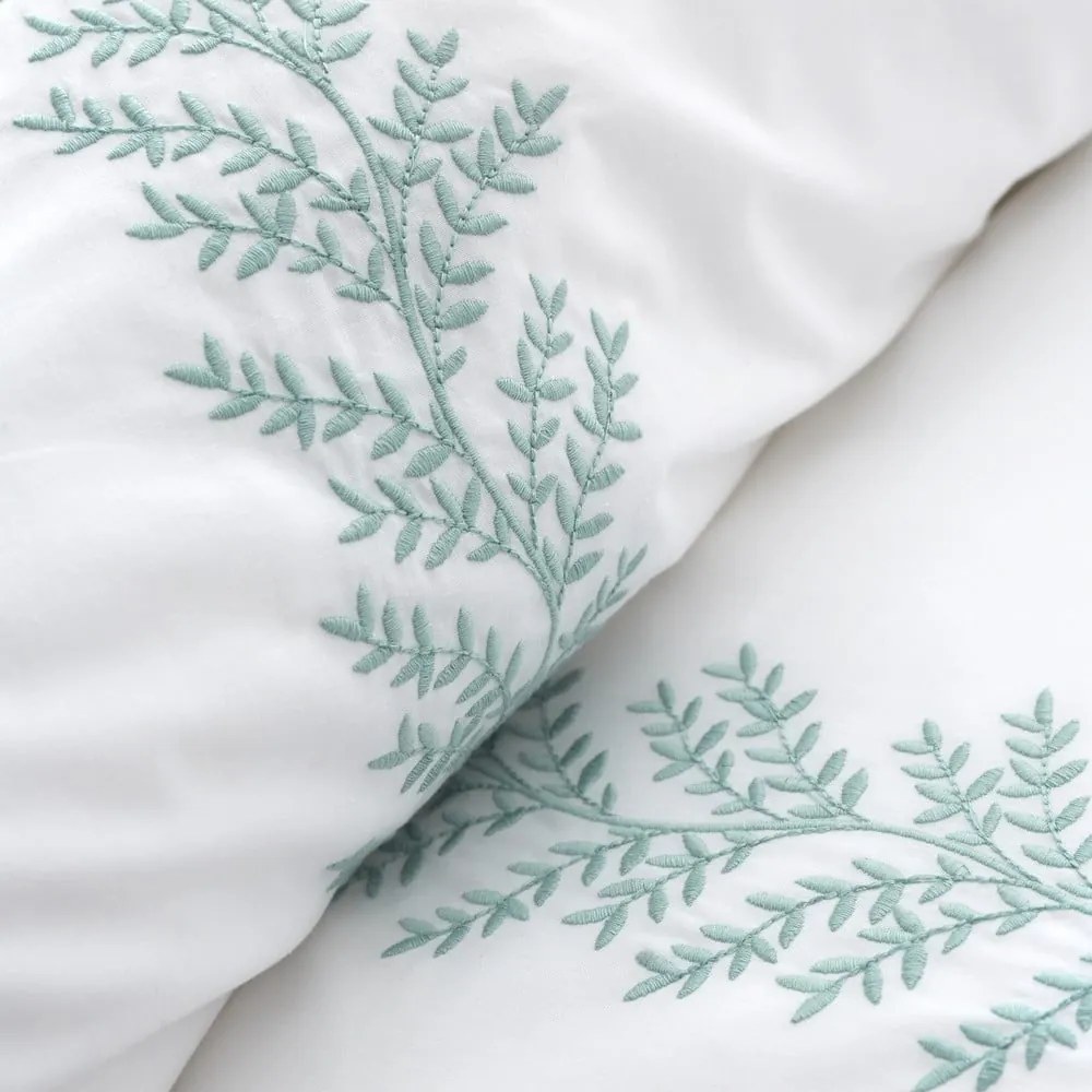 Fehér kétszemélyes pamut ágyneműhuzat 200x200 cm Embroidery Leaf – Bianca