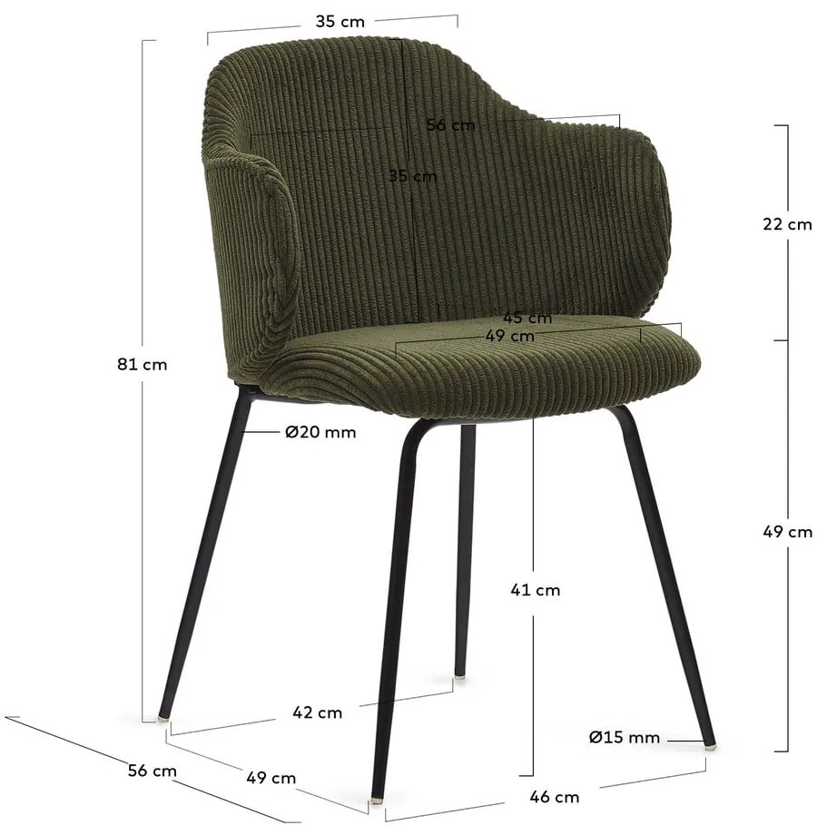 Zöld kordbársony étkezőszék szett 2 db-os Yunia – Kave Home