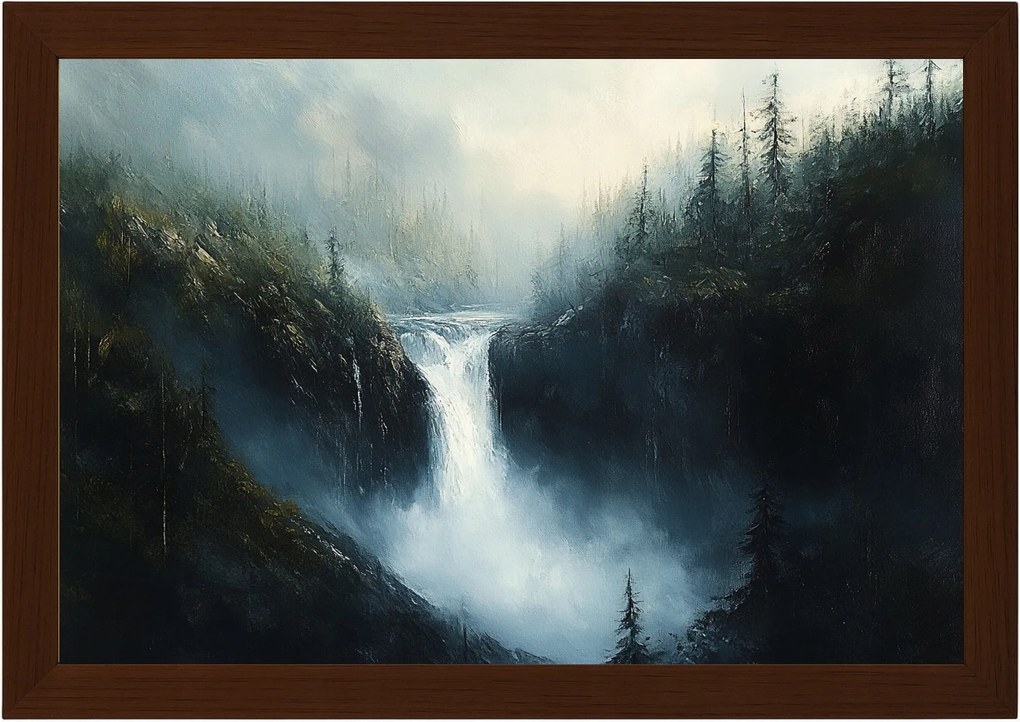 Poszter Keret Fa Tájkép Hegyek Erdő Vízesés Folyó Sötét Természet 60x40