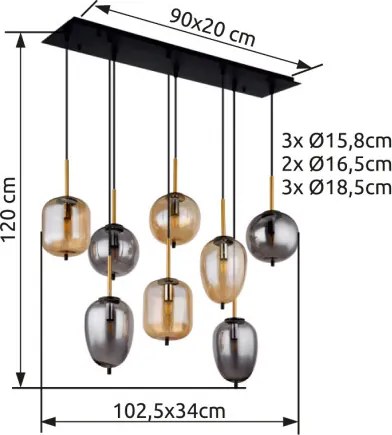 GLOBO 15345-8A BLACKY Többágú Függesztett Lámpa IP20