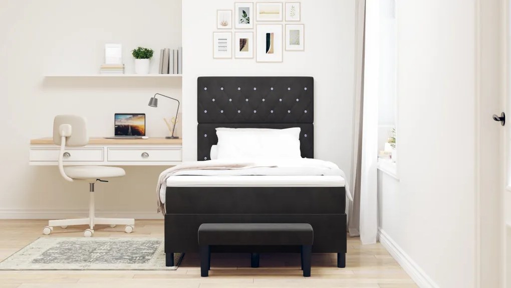 Box Spring Ágy Matraccal & Paddal Fekete 120x190 cm Bársony