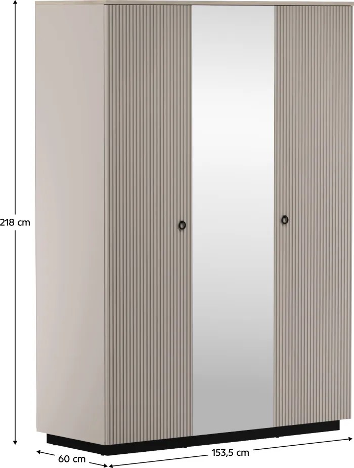 Szekrény tükörrel, szürkésbarna Taupe/silverjack tölgy, DOMCA 3D
