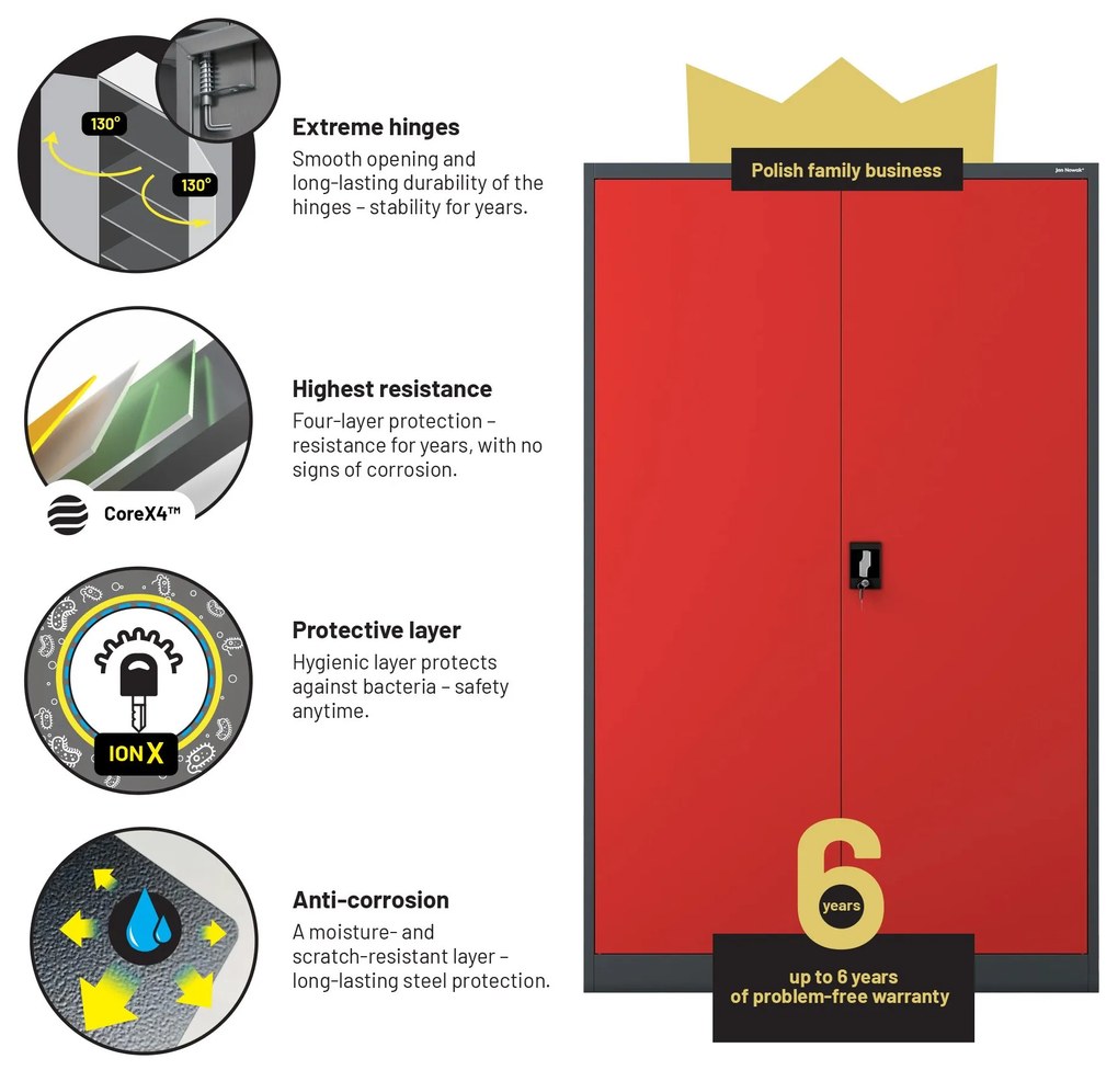 Fém iratszekrény JAN II, 1150 x 185 x 400 mm, antracit-piros