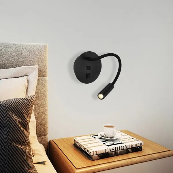 Brilagi - LED Rugalmas fali lámpa USB porttal MAYA LED/3W/230V fekete