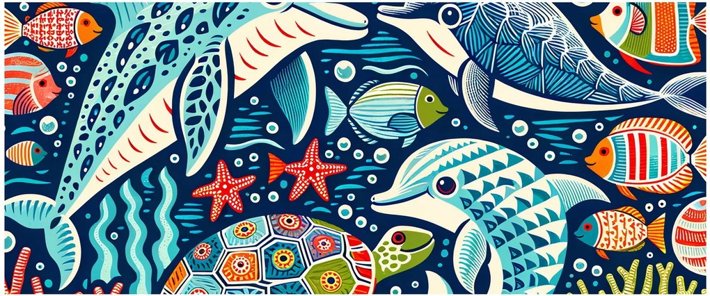 Kép – Rajzolt vízi állatok (120x50 cm)