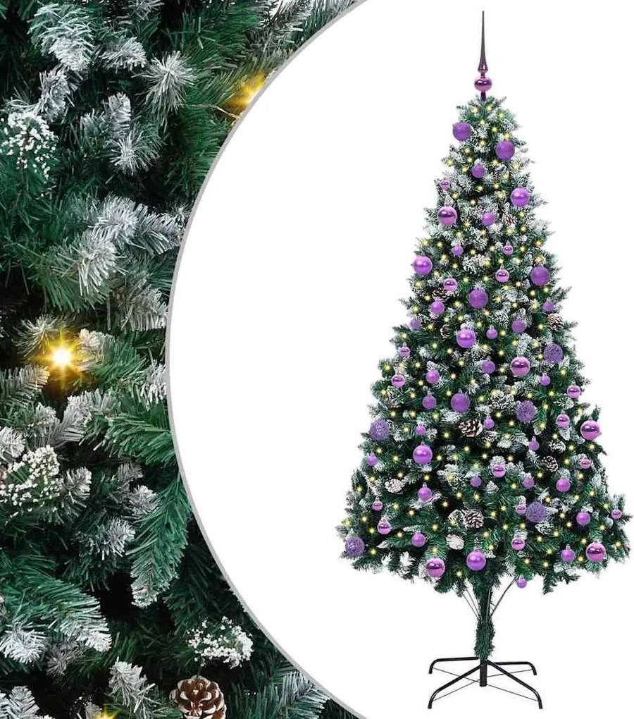 vidaXL Mű karácsonyfa 300 LED-del Zöld 210 cm PVC és Acél és Műanyag