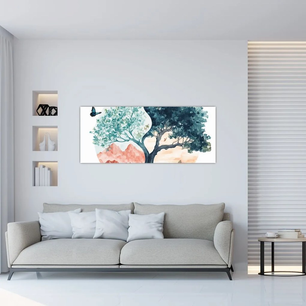 Kép – Akvarellfa tele élettel (120x50 cm)