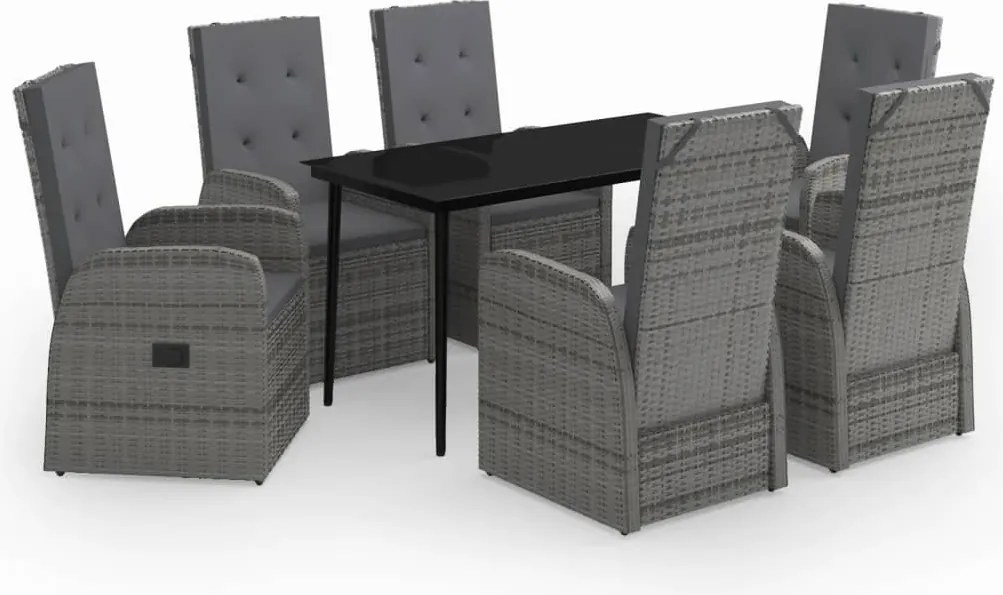 vidaXL 7 részes szürke kerti étkezőgarnitúra párnákkal