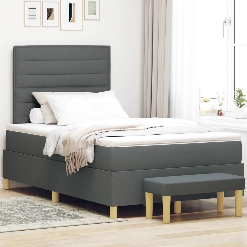 Box Spring Ágy matraccal és paddal Sötétszürke 120x190 cm Szövet