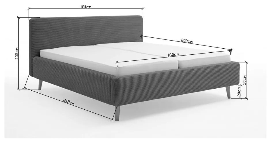 Bézs kárpitozott franciaágy 160x200 cm Mattis Cord – Meise Möbel