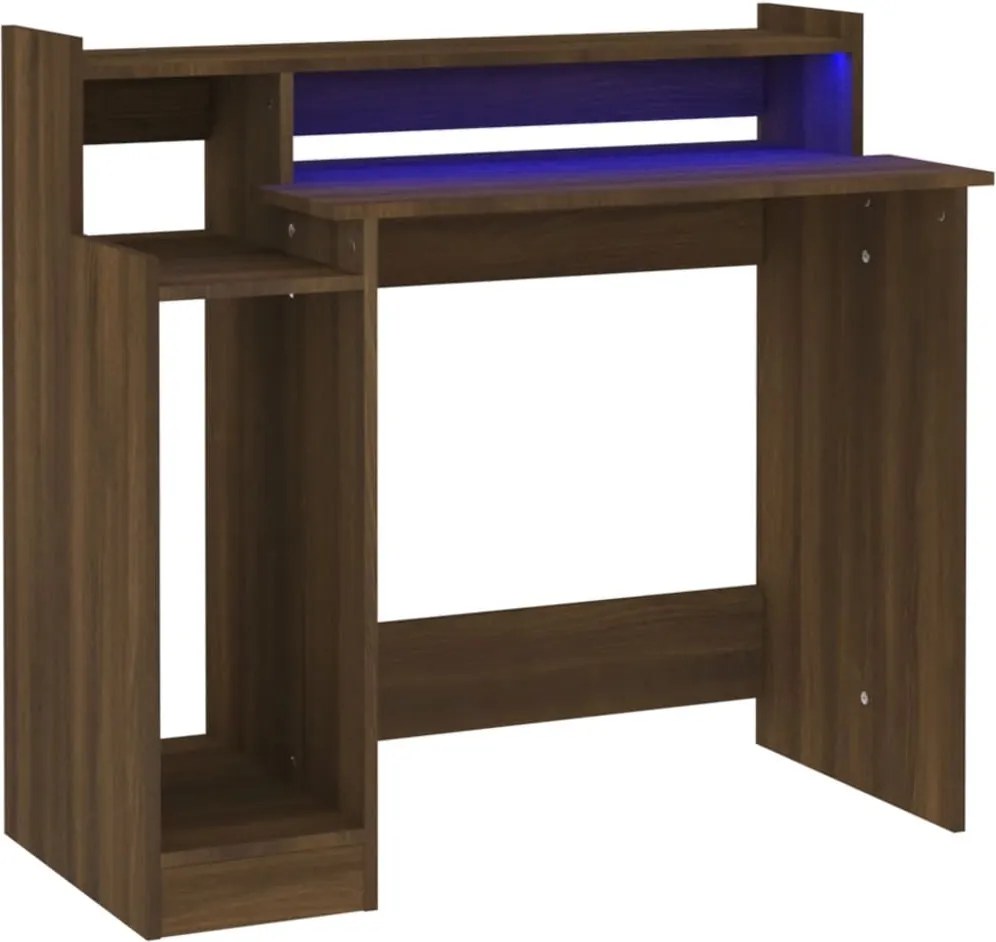 vidaXL barna tölgy színű szerelt fa íróasztal LED-ekkel 97x45x90 cm