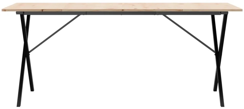 Tömör fenyőfa és acél étkezőasztal X-vázzal 180x90x75 cm