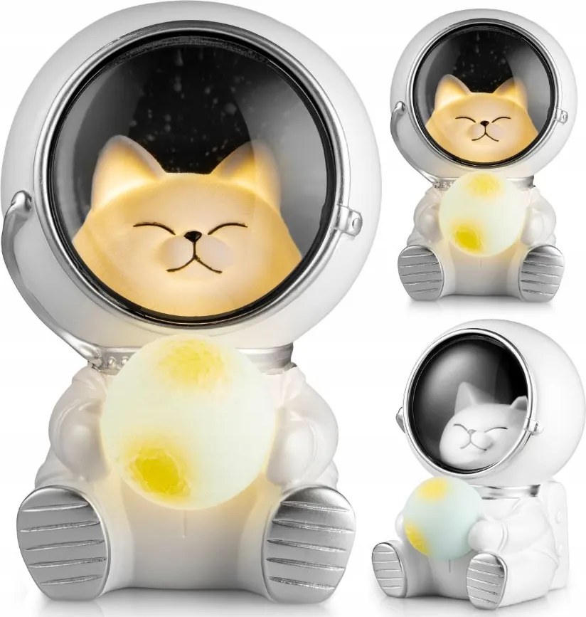 Led-es Éjszakai Lámpa Űrhajós Macska Gyerekeknek Fehér Meleg Ajándék
