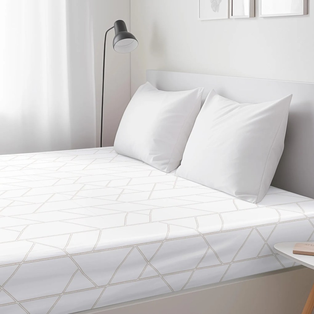 Goldea pamut körgumis lepedő - geometriai vonalak fehéren 120 x 200 cm