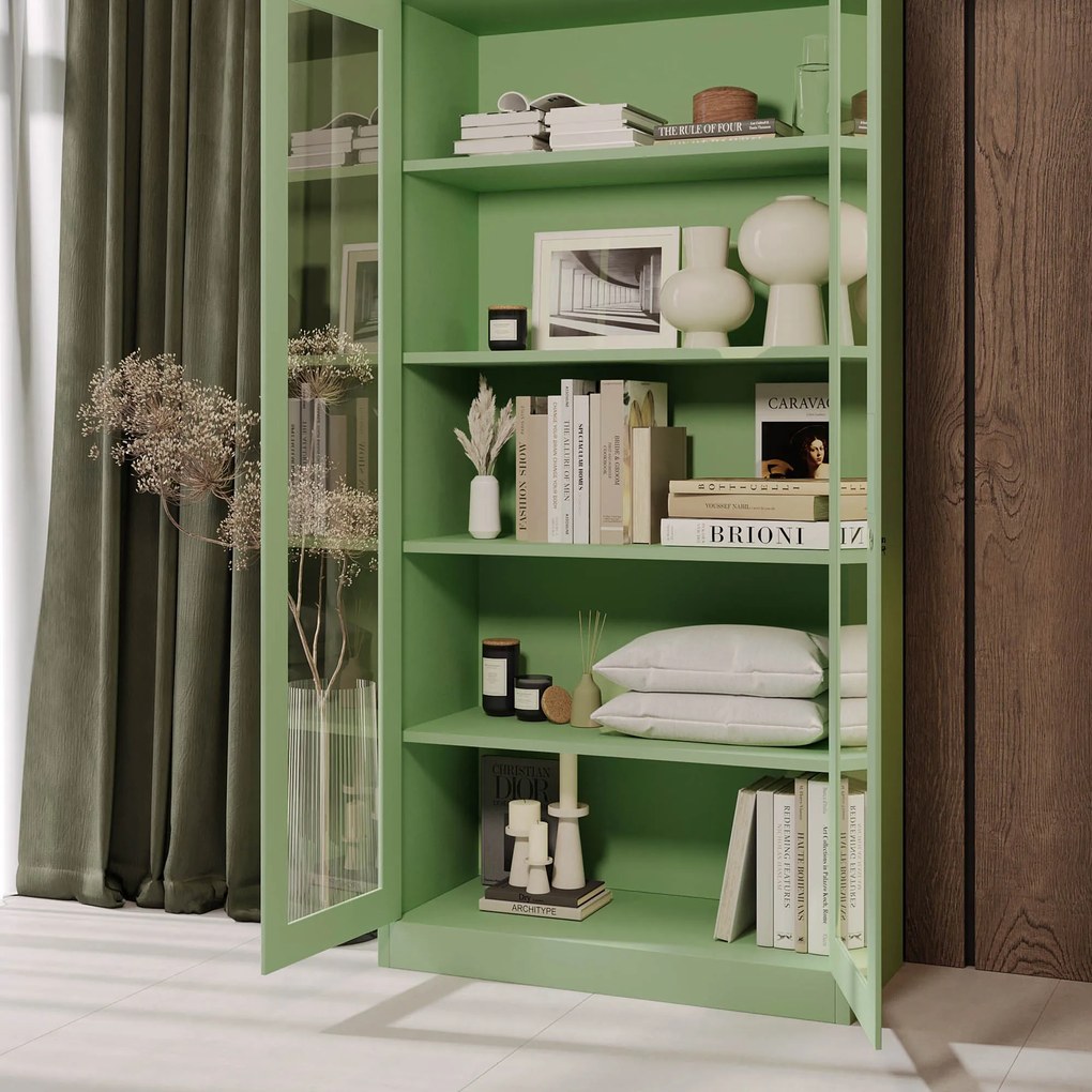 Üveges szekrény AMELIA, 900 x 1850 x 400 mm, Fresh Style: pasztellzöld