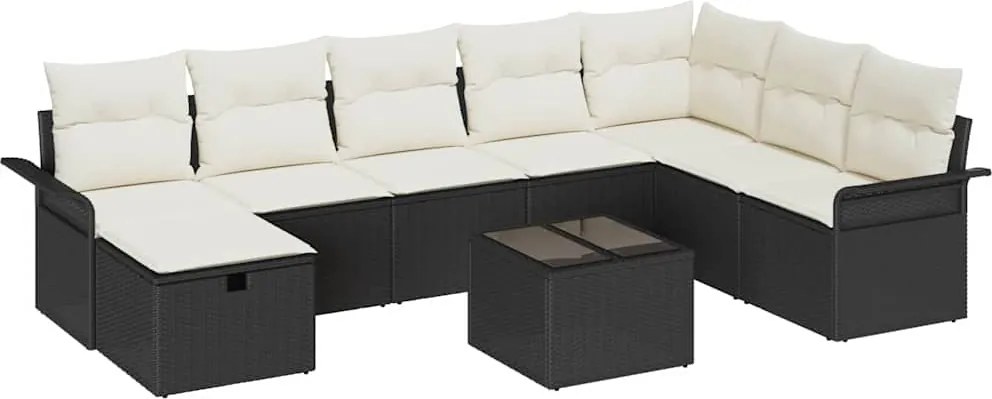 vidaXL Kerti Kanapé Szett párnával tárolóval 9 pcs Fekete Poli rattan
