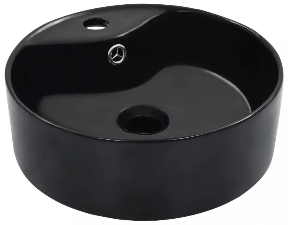Fekete kerámia mosdókagyló túlfolyóval 36 x 13 cm