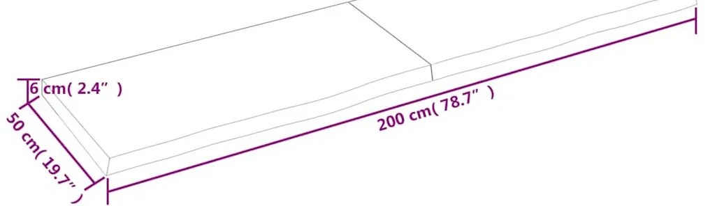 sötétbarna kezelt tömör fa fürdőszobai pult 200x50x(2-6) cm