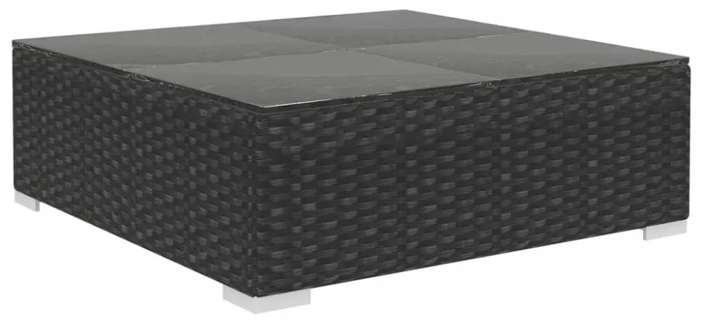 8-részes fekete polyrattan kerti bútorszett párnákkal