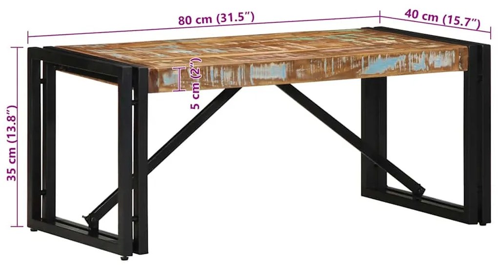többszínű tömör újrahasznosított fa dohányzóasztal 80x40x35 cm