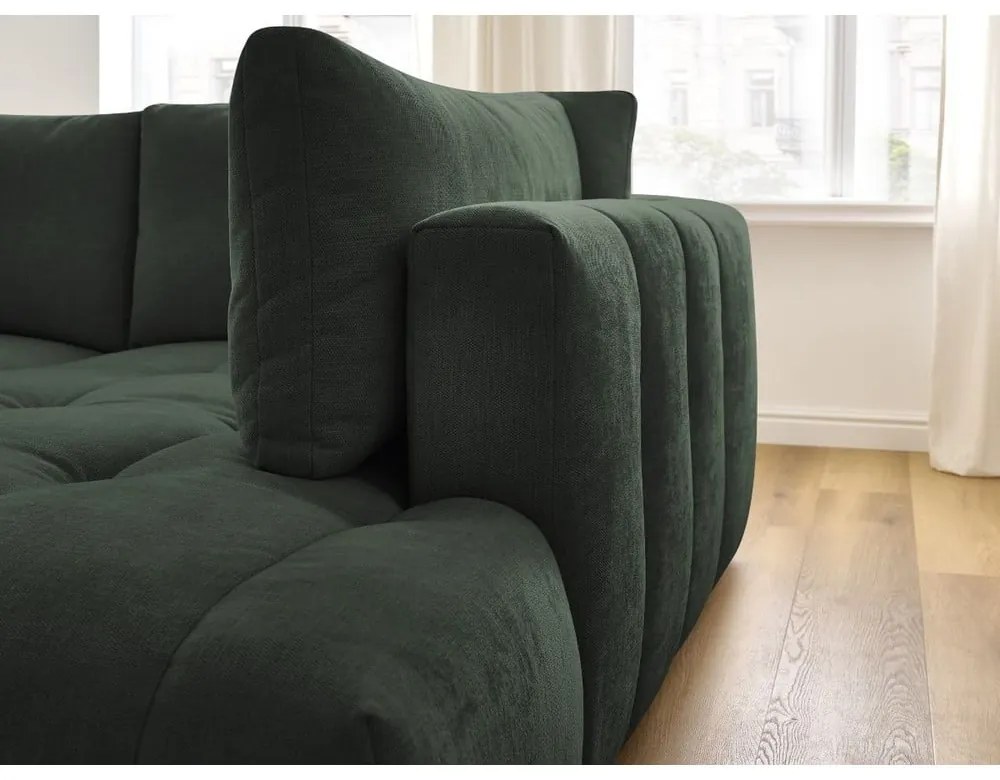 Zöld kinyitható-tárolóhelyes sarokkanapé (jobb oldali-L alakú) Fuji – Bobochic Paris