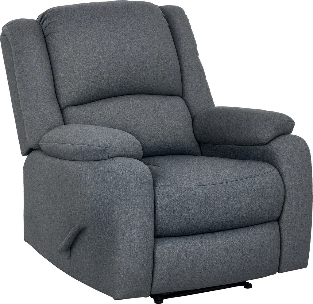 HOMCOM Manuális Reggeli Fotel TV Szék, Dönthető Funkcióval, Vászon Hatású, Oldalsó Karral, Lábpihenővel, Terhelhetőség 150 kg-ig, Nappalihoz, Sötétszü