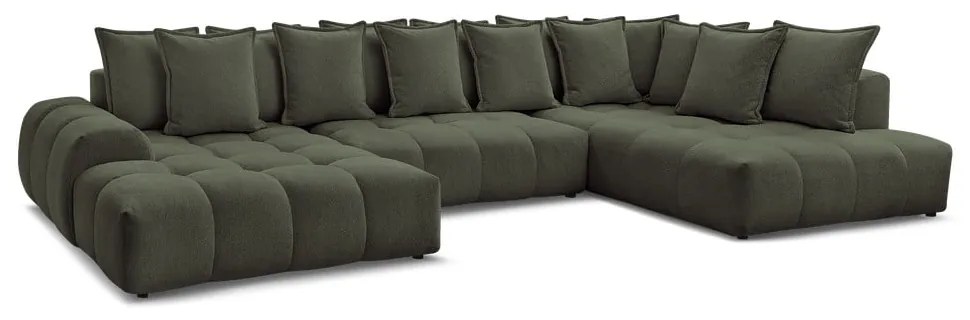 Zöld zsenília kinyitható-tárolóhelyes sarokkanapé (jobb oldali-U alakú) Everest – Bobochic Paris