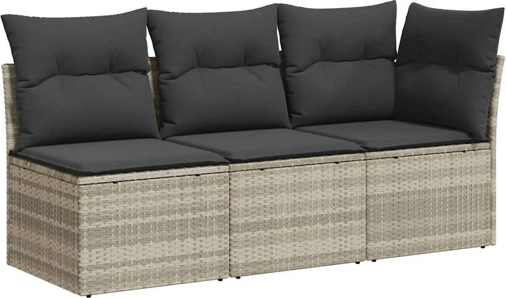 vidaXL 3 személyes világosszürke polyrattan kerti kanapé párnával