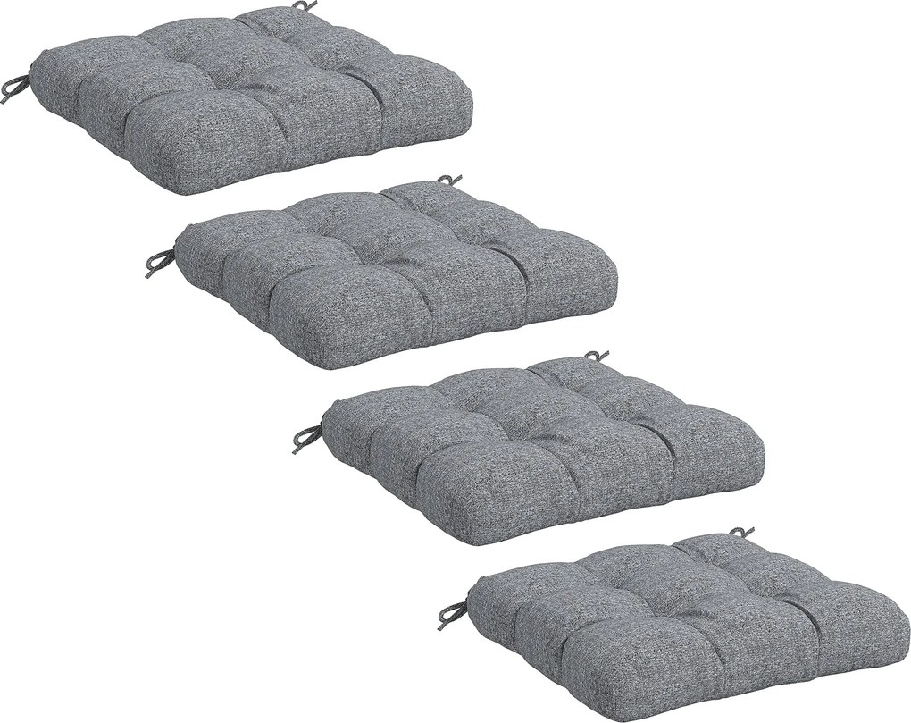 Outsunny 48x48x10 cm-es Esernyőtartó Székpárna Szett - 4 db Vízhatlan és UV-ellenálló Kerti Székpárna 2 Szürke Rögzítő Zsinórral | Aosom