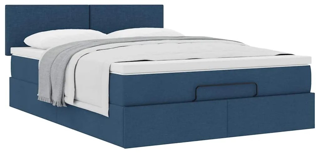 Ottomán ágy matraccal kék 140x190 cm szövet