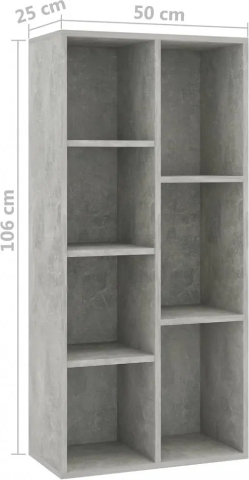 betonszürke szerelt fa könyvszekrény 50 x 25 x 106 cm